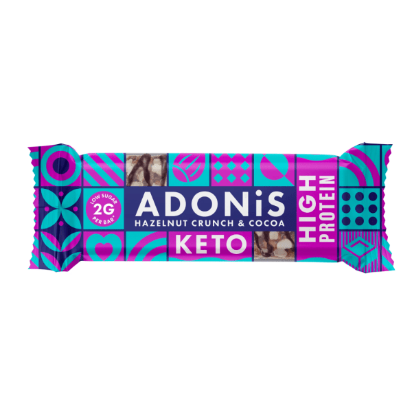 ADONIS - Haselnuss & Kakao Keto Riegel - Hoher Proteinanteil - 45g