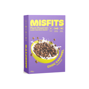 misfit protein cereal low sugar chocolate caramel